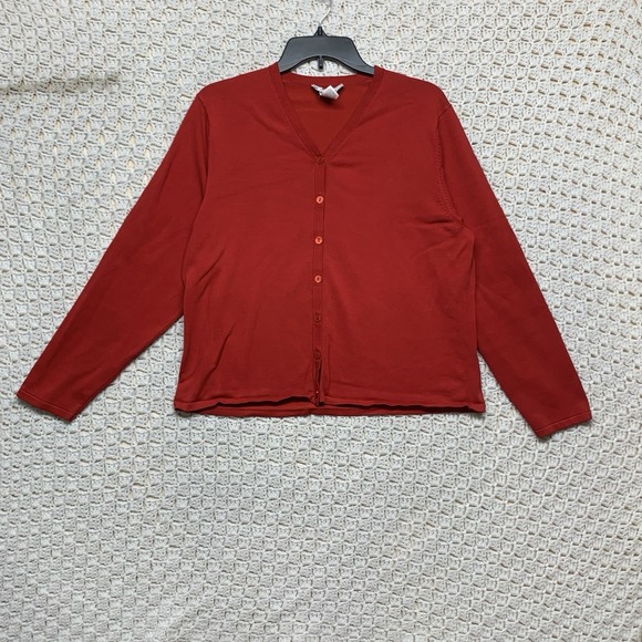 Pendleton Cardigan Sweater Top Women Size XL Red Silk Blend  Red Button - Picture 1 of 7